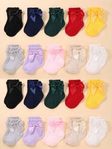 20/10 Pairs Toddler Infant Newborn Baby Girls Princess Bow Tie Socks - Cute Bow Tie Accents, Baby Girls Socks Cute Socks, Perfect For Daily Wear & Party, Baby Shower Decoration Gift - 彩色 - 查看 1