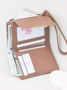 Women's Short Contrast Color Patchwork Wallet, Fashion Leopard & Tree Grain Multi-Function Card Holder Pouch, Elegant Snap Closure Young Student Large Capacity Zipper Coin Purse, Lightweight & Fashionable Convenient Carry, Suitable For Holiday Gift - Pink - View 3