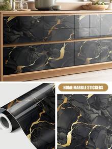 1 件黑色和金色光泽大理石图案自粘厨房贴纸，防水防油自粘墙贴，适用于炉灶、台面、瓷砖、橱柜、书桌、浴室梳妆台、大理石墙贴壁纸墙纸墙贴墙面装饰房间装饰壁纸贴纸墙卧室装饰厨房装饰家居装饰 - 黑金色 - 查看 9