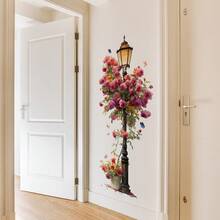 Adesivo da parete per lampione stradale extra large, elegante adesivo da parete per lampione rosa rosso con dettagli realistici, adesivo floreale da parete, autoadesivo e facile da applicare, perfetto per creare un'atmosfera in soggiorno e camera da letto, decorazione camera da letto