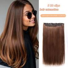 28 英寸长直发合成接发，隐形无缝蓬松夹式假发，女士适用，耐热纤维材质，可加热拉伸 - 彩色 - 查看 13