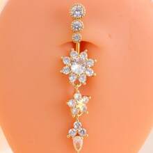 1 Stück 5-zackiger Stern Blumen 3-teiliger Anhänger mit 21 Zirkonia Edelstahl Bauchnabelpiercing Ring, klassischer Bauchnabel Piercing Schmuck für den täglichen Gebrauch