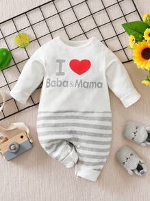 Yierying Baby Letter & Heart Print Long Sleeve Jumpsuit, Autumn/Winter - White - View 1