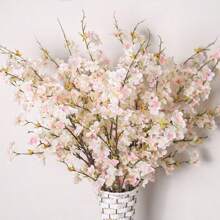 1PC/2PCS/3PCS Artificial Cherry Blossom Flower Silk Peach Flowers Bulk Plum Blossom Flowers With Leaves Cherry Blossom Branches Vase Arrangements For Spring Wedding Indoor Outdoor DIY Party Decor Pink Artificial Plant