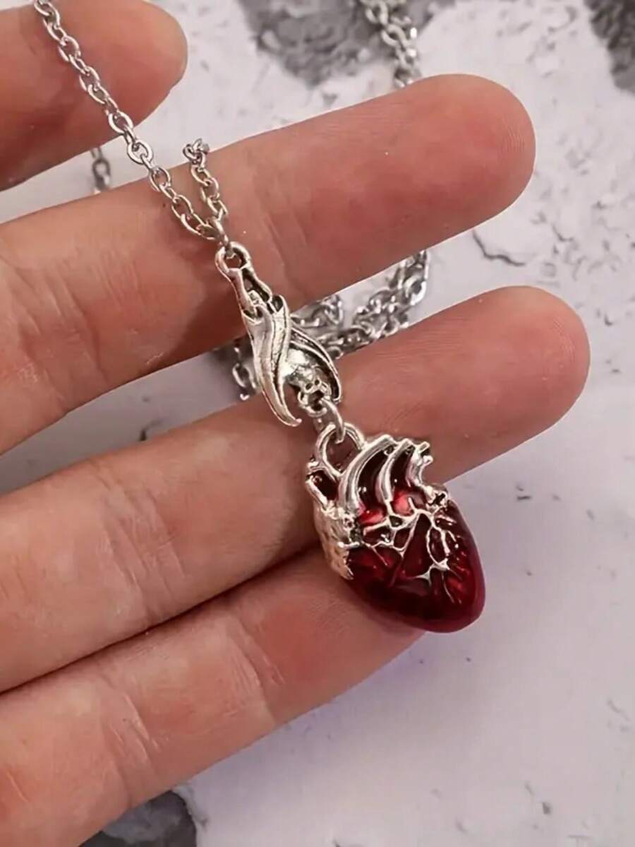 1 chiếc vòng cổ mặt hình dơi và trái tim Gothic độc đáo, phụ kiện Halloween thời trang cá nhân hóa, phong cách Punk cổ điển phù hợp cho cả nam và nữ - Nhiều màu - Xem 1