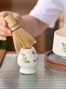 4pcs Sakura Ceramic Matcha Bowl Set, Includes Matcha Bowl, Chasen (Bamboo Whisk), Chashaku (Bamboo Scoop), Hishaku (Bamboo Ladle), Japanese Style Matcha Preparation Tools, Foaming Whisk, Lip Matcha Bowl, Traditional Japanese Matcha Tea Set, For Making Frothy Matcha Green Tea.