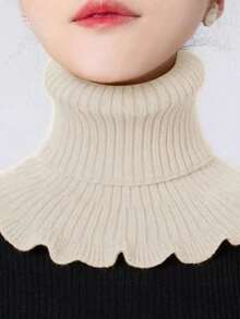 女士冬季围巾一条，柔软涤纶纤维，设计优雅，弹性保暖，针织围巾，不含假发，适合搭配连衣裙 - 黑色 - 查看 5