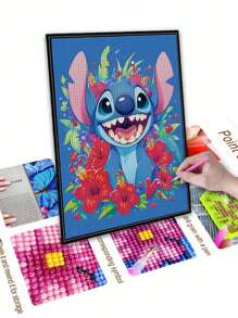 Disney Kit de pintura de diamantes 5D de DISNEY, Stitch, mosaico de diamantes redondos completos, pintura hecha a mano para decoración del hogar, adecuado para principiantes y adultos, regalo para amigos, familia, pareja en Halloween, Navidad, San Valentín, cumpleaños, Acción de Gracias