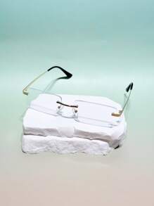 1 par de gafas de sol cuadradas sin montura de estilo vintage con patrón geométrico, versátiles y elegantes, de estilo de moda high fashion Y2K, adecuadas para exteriores y diversas ocasiones