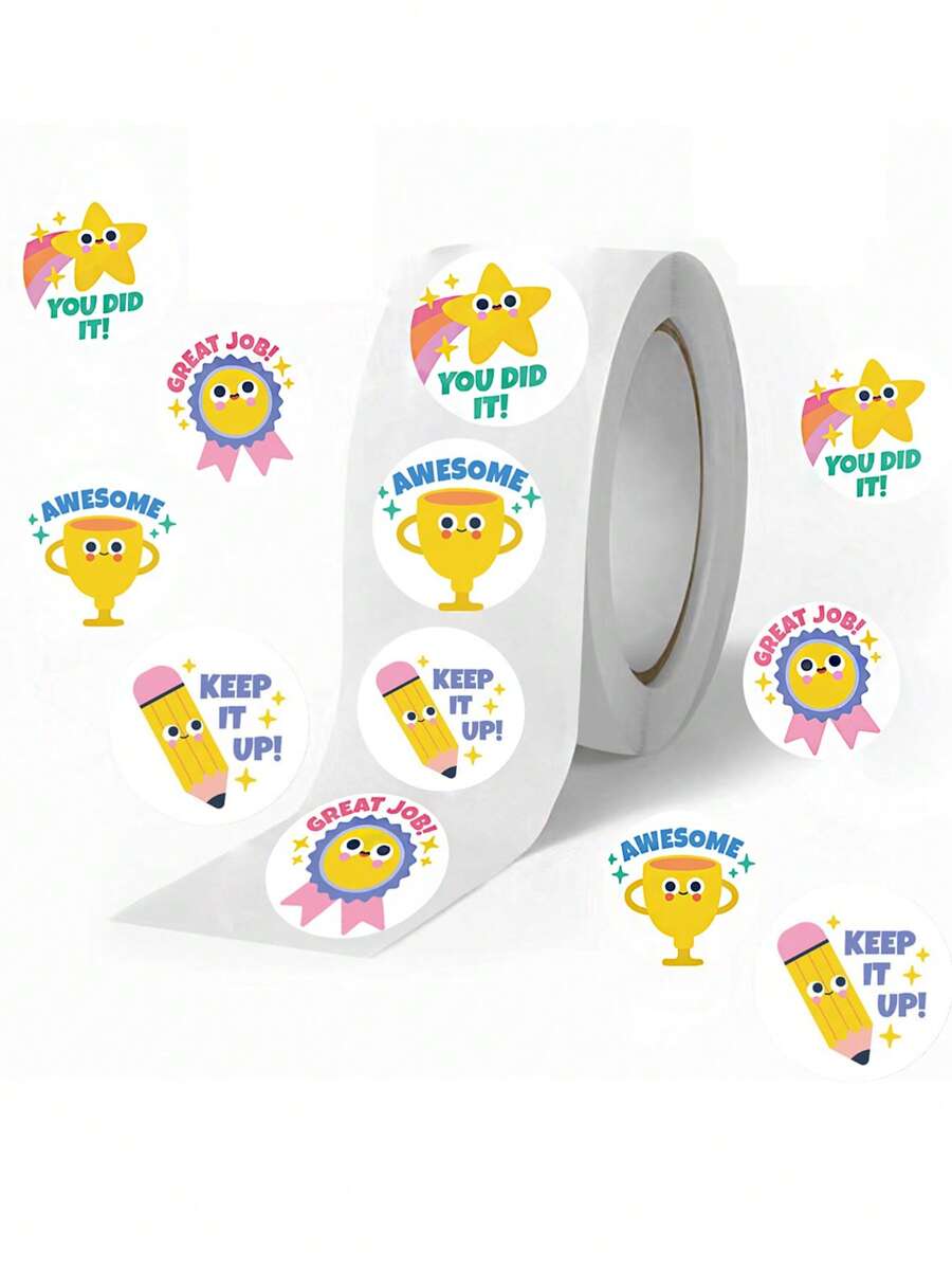 500 张/卷返校季卡通可爱涂鸦贴纸教室装饰贴纸，儿童返校用品，学校用品，返校装饰 DIY 笔记本书桌背包手机壳装饰剪贴簿防水贴纸返校