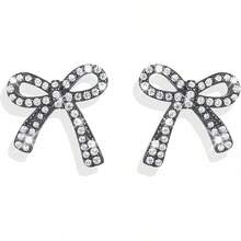Bow Earrings For Women  Sparkly Rhinestone Chain Tassel Earrings Cute Ribbon Stud Earring Daily Party Jewerly Gifts Christmas Stocking Stuffers - A8:黑色蝴蝶結耳環 - 查看 1