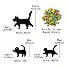 Charming Black Cat Silhouette Metal Decor With Butterfly - Outdoor Garden Art For Fence, Wall, Or Tree - Winter And All - Season Decorative Ornament