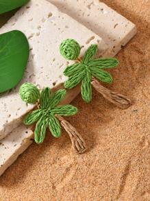 1 对手工编织拉菲草椰子树耳环，波西米亚风格棕榈叶形状耳环，适合女性日常、度假、派对佩戴