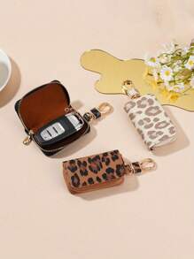 Leopard Print Car Key Chain - Iron Zipper Wallet With Adjustable Shoulder Strap, Large Capacity Multi-Function Key Holder, Unisex, Fashionable And Practical, Can Be Used As Women's Coin Purse, Mini Wallet, Wallet, Autumn Wallet, Key Chain - Multicolor - View 2