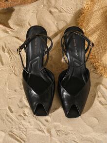 On feet& in love Giày sandal quai ngang thanh lịch dành cho nữ, thiết kế hở mũi đa năng, gót nhọn gợi cảm, sang trọng, thích hợp dự tiệc, gót nhọn cao, phù hợp với trang phục mùa hè. - màu đen - Xem 6