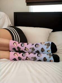 Customized Face Socks, Pet Face, Your Own Face, Friend's Face, Customized Men/Girl Socks, Personalized Picture Socks, Photo Socks, Image Size 44x25.2cm, Sock Size 21x8.5cm, Packaging Size 22x10x1cm, Weight 50g, 100% Polyester, Fabric Weight 220g/Sqm, Customized Birthday Socks Gift, Customized Christmas Gift, Halloween Gift, Christmas Gift Supplies - Multicolor - View 3