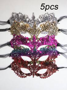 1件/2件5件-彩色蕾丝眼罩，酒吧派对化妆舞会配件面具，半脸派对表演配件，假公主面具 - 彩色 - 查看 13