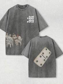 230g Double-Sided Washed, Play Together Printed T-Shirt, High-Quality Wax Printed Cotton Retro Fashion Brand T-Shirt, Men's T-Shirt, Beach Essential, Summer T-Shirt, Holiday Gift, Perfect Gift - Màu xám đen - Xem 1