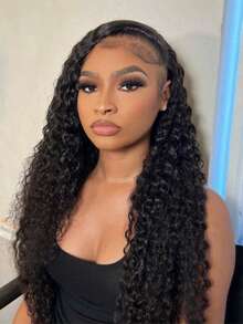 Half Wig Human Hair Jerry Curl 3 In 1 Wigs Beginner Friendly Flip Over Drawstring Glueless Wig Ready To Go Seamless Clip In Wigs Natural Black Color 16 Inch - Natural Black - View 2