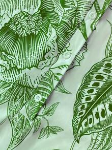 Váy sơ mi cài nút có túi dành cho nữ, họa tiết hoa, dáng chữ H thanh lịch, thoải mái, phù hợp mặc hàng ngày, ngoài trời và đi nghỉ - màu xanh lá - Xem 3