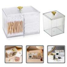 3-teiliger klarer Badezimmer-Organizer-Behälter mit Wattestäbchen-/Pad-/Kugel-Halter, Kosmetik-Aufbewahrung für die Waschtischplatte