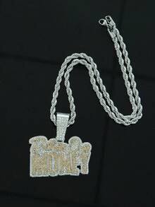 1pc Fashionable New Fully Rhinestone "Brother Over Money" Pendant Necklace, Men's Jewelry Accessory - Brother Over Money - View 8