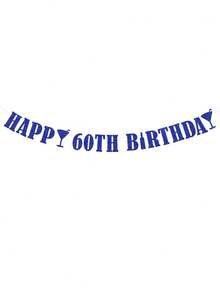 1pc HAPPY BIRTHDAY Pull Flag, 18/21/30/40/50/60 Black/Gold/Silver/Rose Gold/Champagne Gold/Blue Birthday Party Decoration Pull Flag Banner - Multicolor - View 12