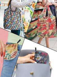 1pc Reusable Grocery Shopping Bag,Foldable Tote Bag With Handles,Large Capacity Shopper Bag,Foldable Tote Bag,Multi Functional Storage Bag,Shopping Bag, Folding Bags,Supermarket Shopping Bags,Creative Portable Printed Hand-Held Storage Bags,For Carrying Groceries, Shopping