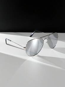 1pc 2025 New Fashion Women's Metal Aviator Fashion Glasses, Colored Lenses Fashionable Accessory, Suitable For Beach, Vacation, Outdoor Activities, Gift For Her, Holiday Present (The Product Is Fashion Glasses) Aviator Shape Shades - Silver - View 5