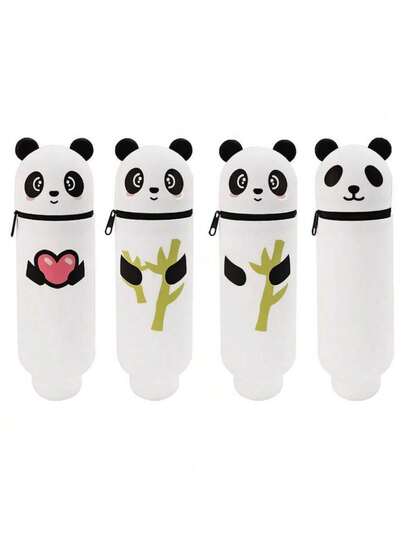 1pc Cute Panda Silicone Pencil Case, Creative Large Capacity Pencil Box, Retractable Pencil Pouch, Cartoon Pen Holder Storage Bag For School/Office/Home