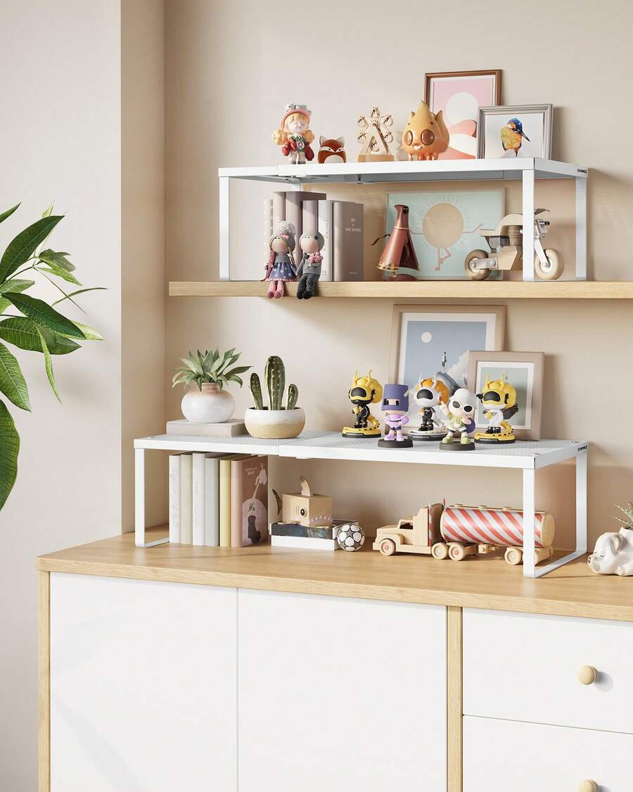 Scaffale Portaspezie, Estensibile, Organizzatore da Cucina, Scaffale da Cucina Piccolo, Organizzatore per Armadio, Metallo, Organizzatore da Tavolo, Scarpiera, Bianco Opaco - Bianco Opaco - Visualizzare 1