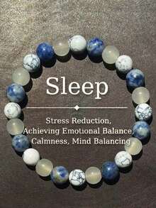 Lapis Lazuli And White Turquoise Handmade Beaded Bracelet For Men And Women For Sleep And Stress Relief, Elastic Homeopathic Insomnia Relief Jewelry Gift - 1 Pc - 藍色 - 查看 1