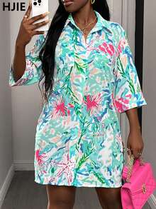 Couvre-maillot de plage imprimé tropical pour femmes - Tissu en polyester léger, motif floral vibrant, manches longues avec poche poitrine, idéal pour les vacances, les sorties d'été, les accessoires de plage et les cérémonies de remise des diplômes - couleur - Voir 7
