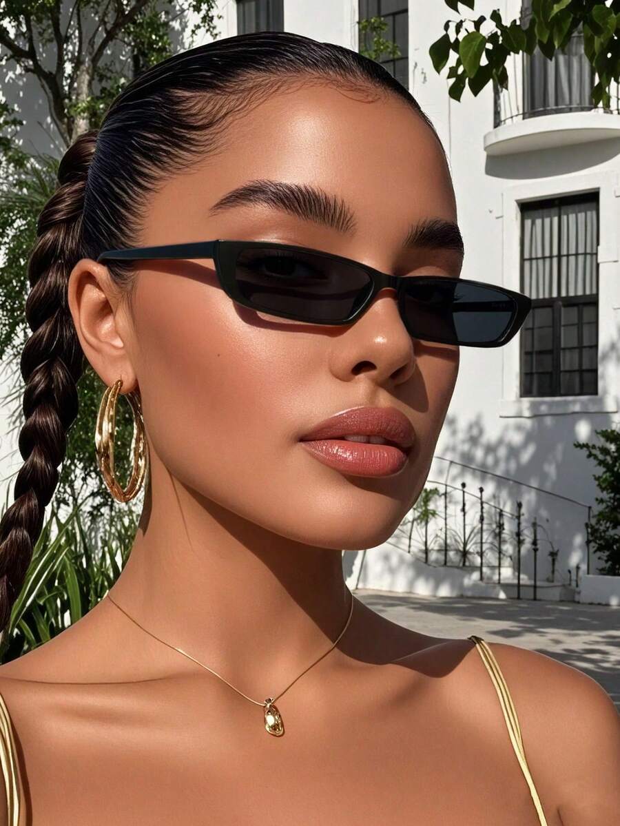 1 Pack Square Frame Y2K Decorative Fashion Eyeglasses Sweet Cool Hot Girls Suitable For Women Summer Beach Vacation, Outdoor, Travel - 黑色 - 查看 1