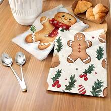 1set/2pcs/100pcs Christmas Gingerbread Man Pattern Kitchen Towels And Dish Towels, Suitable For Interior Decoration In Restaurants, Kitchens, Bathrooms, Party Decorations, Can Be Given As Holiday Gifts - Multicolor - View 3