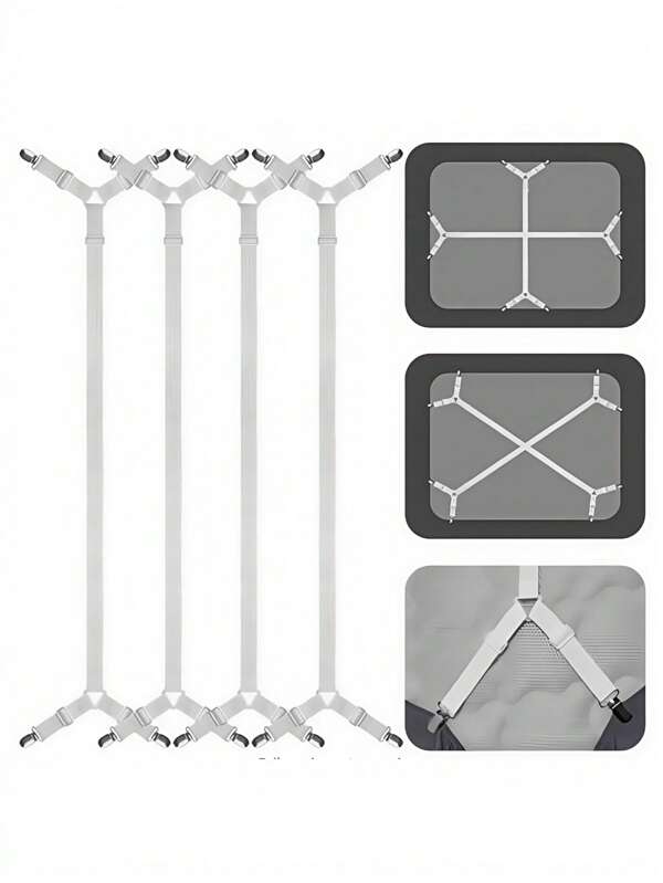 2 pièces de fixateur de drap et de couette réglable à 4 clips, triangle réglable avec pendentif de fixation élastique, convient pour les draps de lit, les housses de matelas, les coussins de canapé, les boucles de housse de canapé, les clips de couette et les clips en métal.
