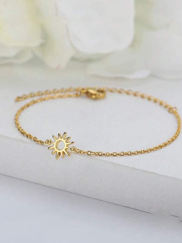 1 pièce Bracelet vintage ajouré en forme de soleil pour femmes, plaqué or 18 carats en acier inoxydable. Bracelet soleil, accessoire de bijoux pour mariage, Noël, cadeau