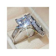 2pcs Luxury Square Cubic Synthetic Zirconia Rings Luxury All-Around Women's Rings Wedding Engagement Rings Set Fashion Jewelry