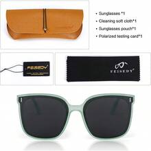 ¡RecomendadoFEISEDY Vintage Gafas de sol polarizadas de gran tamaño para mujeres hombres cuadrado de moda clásico simple lentes de sol B2758¡Top de Temporada - 009 Montura verde transparente y lente gris - Ver 5