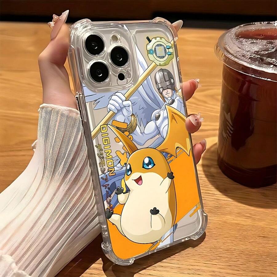 Estuche para 16, 15, 14, 13, 12, 11 Pro, X, XR, XS, 8, Plus - Anime Digimons - Cubierta Trasera Transparente Antigolpes y Suave17 17promax - transparente - Ver 1