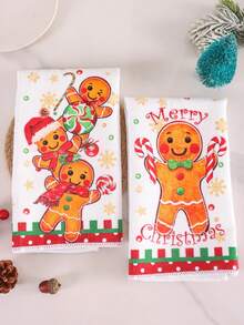 2pcs Christmas Gingerbread Man Hand Towels, Soft Absorbent Microfiber Cleaning Cloths, Suitable For Christmas Kitchen Decor (2026), Table Decor, Home Decor, Bathroom Decor, Housewarming Gift, New Year Gift (2027) - Multicolor - View 6