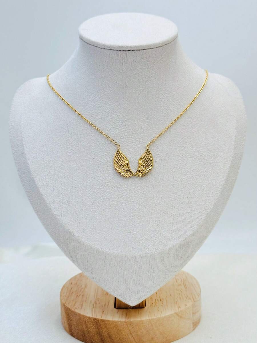 1 chiếc vòng cổ hình đôi cánh thiên thần thanh lịch và dễ thương, làm bằng thép không gỉ mạ vàng, tay nghề đúc chính xác - Vòng cổ đôi cánh - Xem 1