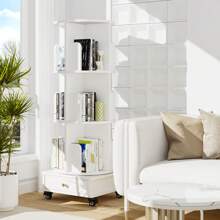 Drehbares Bücherregal mit Rollen, Drehregal Buchregal Bücherschrank mit Schubladen, Bookcase 360° frei Drehbar