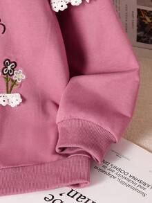 Young Girl Casual Sweet Floral Embroidery Sweatshirt: Sweet Floral Embroidery Sweatshirt In Pink&Purple, Ruffled Lace Sleeves, Suitable For School, Weekends, And Transforms Girls Into Sweet Style, Autumn/Winter - Red Violet - View 4