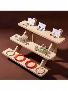 1pc 1-4 Tier Jewelry Display Stand, Wooden Tabletop Storage Organizer Rack For Living Room, Kitchen, Garden, Dorm, Bathroom, Study, Plants, Decorations, Cosmetics