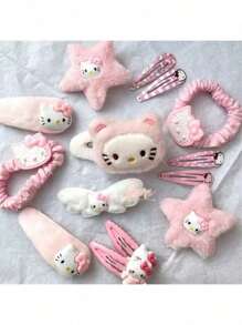 Sanrio 15pcs Sanrio Hello Kitty Hair Accessories Set - Fashionable Resin Hairbands And Clips, Ideal Christmas Gift For Girlfriend