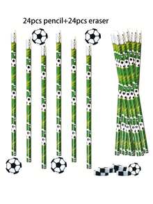 12 Pcs Sports Pencils Soccer Eraser Set Football Pencils With Ball Eraser Sports Themed For Stationery Reward Office Supplies - Wooden Pencils For Themed Birthday Party Favors - Green - View 15