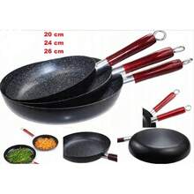 Frying Pan Set 3 Piece – 20/24/26cm Non-Stick Marble Coating – Induction Compatible Skillets – Black Marble, Cool-Touch Wooden Handle – Scratch Resistant, Dishwasher Friendly – Even Heating Aluminum Cookware - Black - View 1