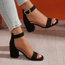 2025 Chunky Heel Square Toe Mid-Heel Sandals For Women Summer New Large Size Closed-Back Sandals Roman Sandals Size 43 - 黑色 - 查看 3