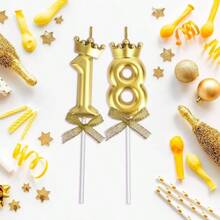 18th Birthday Candles Gold Number Candles Cute 18  81 Candle Set Numeral Birthday Candles For Cake Number Candles Happy Birthday Decorations For Girls Cake Wedding Anniversary Celebration Party Favor - 18 - 查看 4